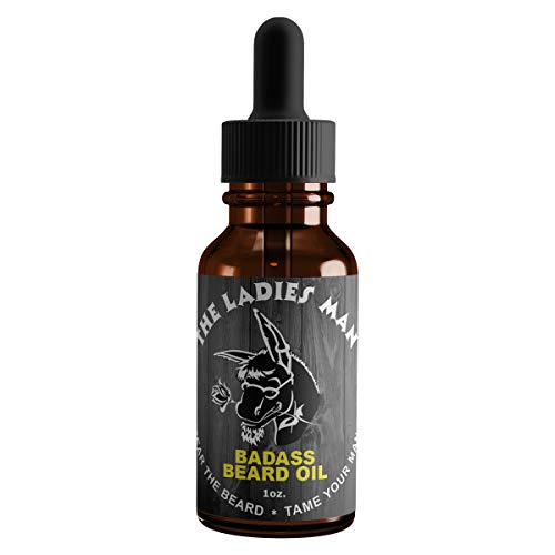 Badass Beard Care Beard Oil For Men - The Ladies Man Scent, 1 oz - All Natural Ingredients, Keeps Beard and Mustache Full, Soft and Healthy, Reduce Itchy, Flaky Skin, Promote Healthy Growth