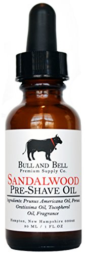 Bull and Bell Sandalwood Pre-Shave Oil - Handmade in the USA with All Natural Premium Quality Ingredients Including Vitamin E - 1 Oz - Best Shaving Oil for Sensitive Skin (Sandalwood)