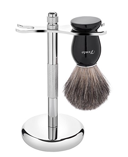 Fento Pure Badger Hair Shaving Brush and Chrome Razor Stand Shaving Set
