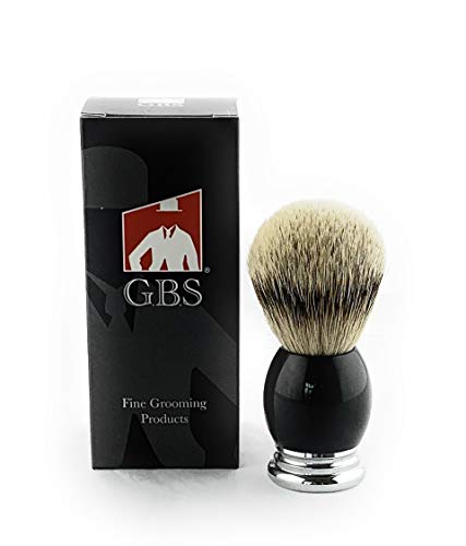 GBS Silver-tip Badger Bristle Brush 4.5" Tall 23 mm Knot - Resin Black Handle Comes with Stand for Storage Pair with your Favorite cream or Soap