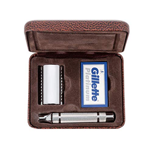 Gillette Heritage-Inspired Double Edge Safety Razor – Handle + 5 Platinum Blades + Storage Case LIMITED QUANTITY