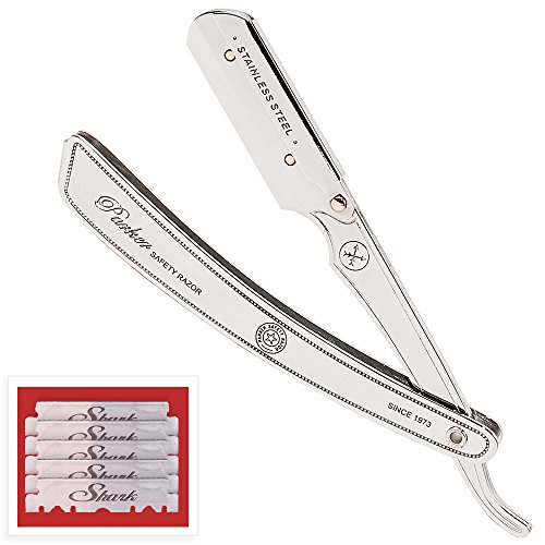 Parker SRX Heavy Duty Professional 100% Stainless Steel Straight Edge Barber Razor and 5 Shark Super Stainless Blades