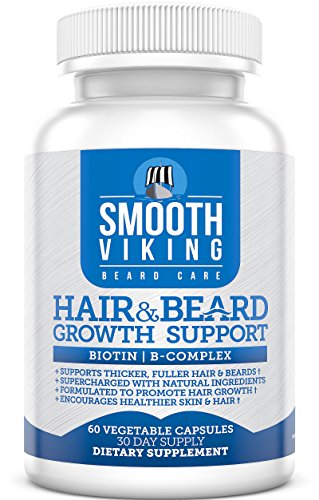 Smooth Viking Hair and Beard Growth Vitamin Supplement for Men, 5000 MCG Biotin & DHT Blocker for Hair Loss Treatment, 60 Capsules