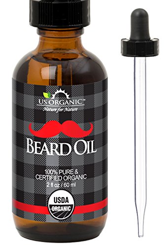 US Organic Beard Oil, 100% Pure, with Antimicrobial Properties, USDA Certified, Amber Glass Bottle with Eye Dropper, 2 Ounce