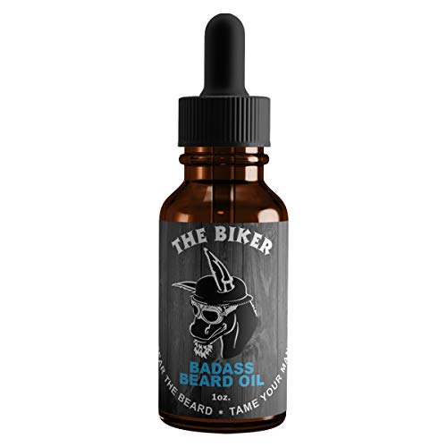 Badass Beard Care Beard Oil For Men - The Biker Scent, 1 oz - All Natural Ingredients, Keeps Beard and Mustache Full, Soft and Healthy, Reduce Itchy, Flaky Skin, Promote Healthy Growth