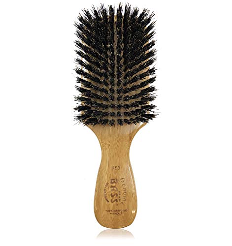 Bass Brushes 100% Wild Boar Bristle Classic Men's Club Style Hair Brush, with 100% Pure Bamboo Handle, Shines, Conditions, and Polishes. Model #153