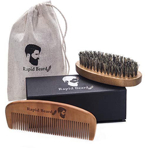 Beard Brush and Beard Comb kit for Men Grooming, Styling & Shaping - Handmade Wooden Comb and Natural Boar Bristle Beard Brush Gift Set for Men Beard & Mustache Care Gift Set