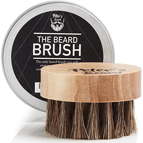 Beard Brush for Men - Round Wooden Handle Perfect for Beard Oil & Balm with Natural Soft Horse Hair Bristles Styling & Grooming Tool Helps Softening and Conditioning