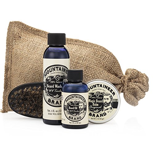 Beard Grooming Care Kit for Men by Mountaineer Brand | Beard Oil (2oz), Conditioning Balm (2oz), Wash (4oz), Brush (Original/Timber)