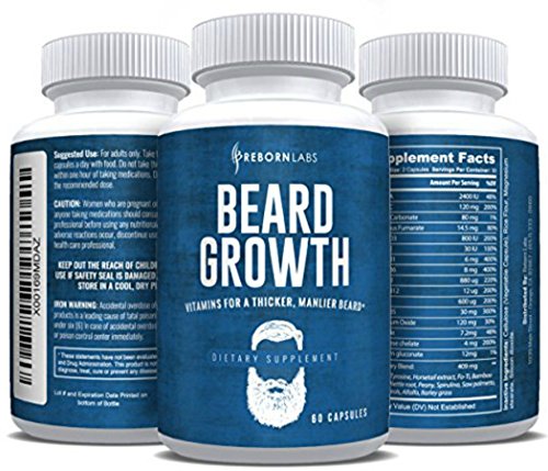 Beard Growth Supplement with Vitamins for a Fuller, Longer, Thicker Beard | Also Promotes Faster Facial Hair Growth | Natural Complex with Biotin for Healthy & Strong Hair | 60 Capsules