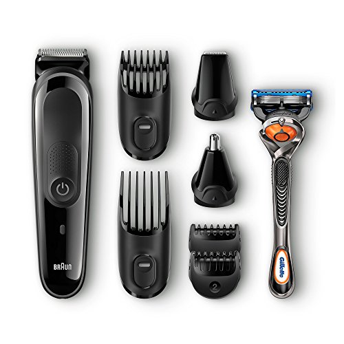 Braun MGK3060 8-in-1 All-in-One Beard Trimmer for Men, Cordless Hair Clipper, Black/Grey, with 6 Attachments and Gillette ProGlide Razor