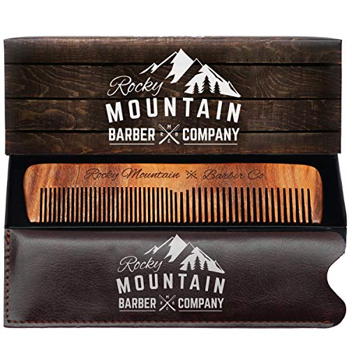 Hair Comb - Wood with Anti-Static & No Snag with Fine and Medium Tooth for Head Hair, Beard, Mustache with Premium Carrying Pouch in Design in Gift Box by Rocky Mountain