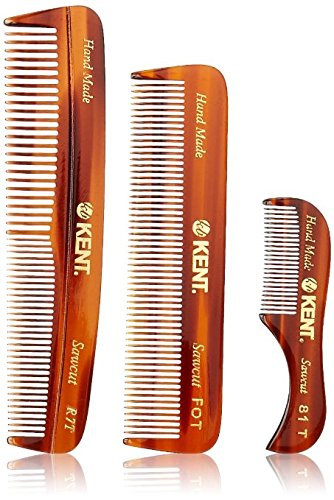Kent Handmade Combs for Men - 81T, FOT and R7T - For Hair, Beard, and Mustache Care Kit, Best For Men's Daily Care, Pocket, and Travel