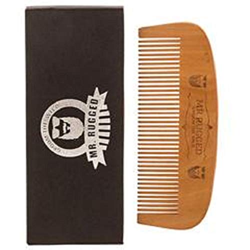 Mr Rugged Wooden Beard Comb - One of a Kind Wood Beard Comb Handmade from Pear Wood - Brushes Distributes Beard Oil & Balm - Gentler to Hair Than Metal & Plastic Comb and Brush Products