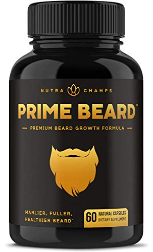 Prime Beard Beard Growth Vitamins Supplement for Men - Thicker, Fuller, Manlier Hair - Scientifically Designed Pills with Biotin, Collagen, Zinc & More! - for All Facial Hair Types - Natural Capsules